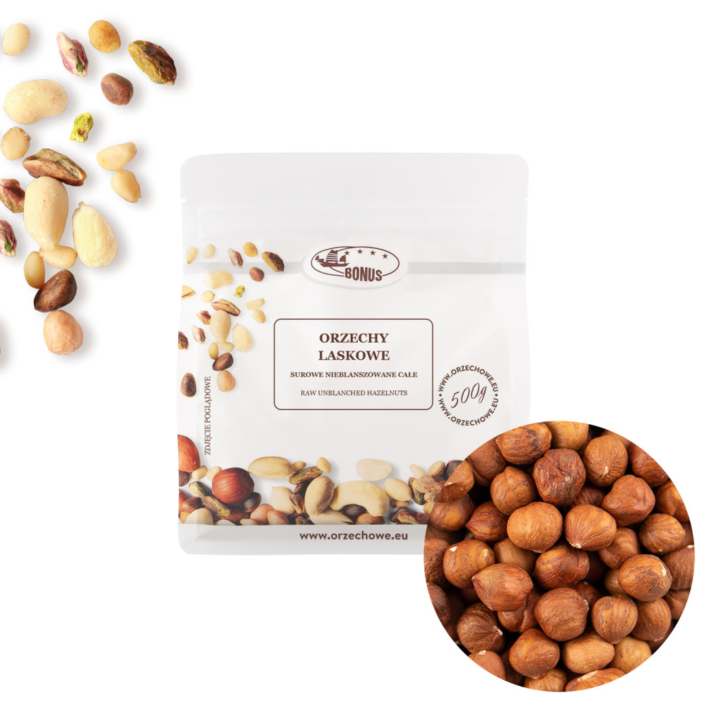 Orzechy laskowe łuskane surowe nieblanszowane całe