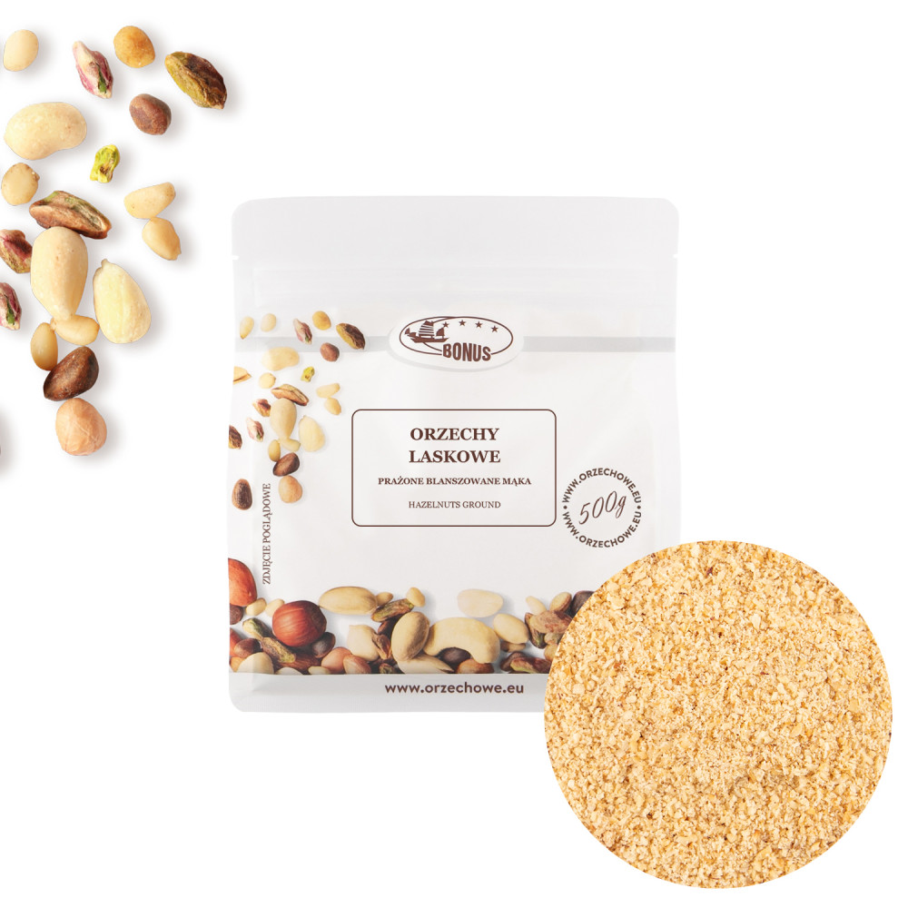 Orzechy laskowe łuskane prażone blanszowane mąka