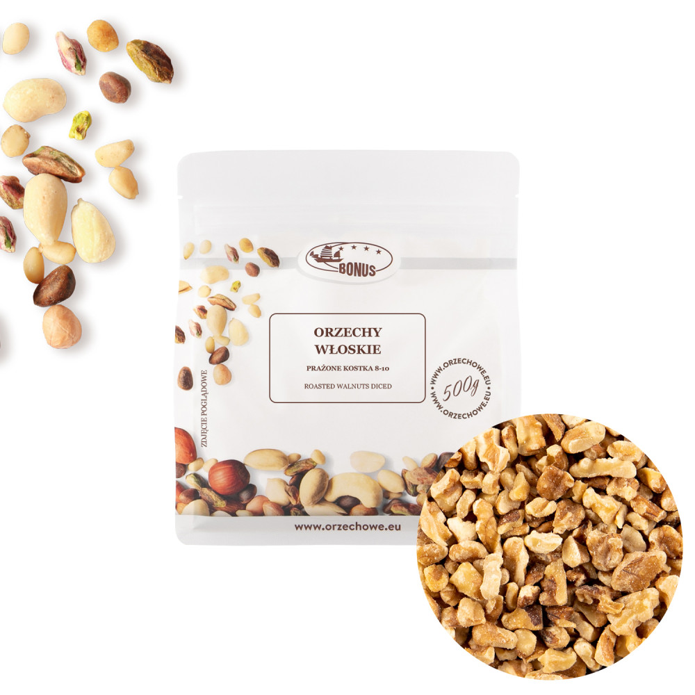 Orzechy włoskie łuskane prażone kostka 8 -10