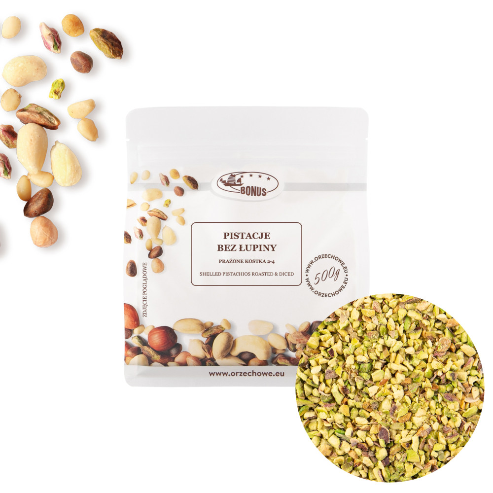 Pistacje bez łupiny prażone kostka 2-4